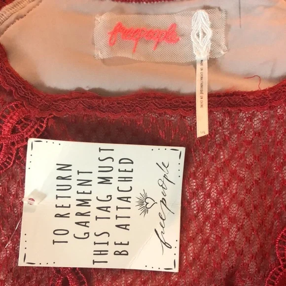 FREE PEOPLE Size Large Lace Cocktail Dress Cherry Red Scalloped Bodycon $250NWT - Picture 16 of 16